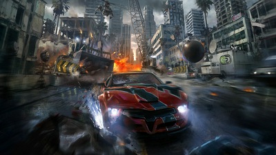 Дрейфующий Автомобиль, Преследуемый Вертолетом.