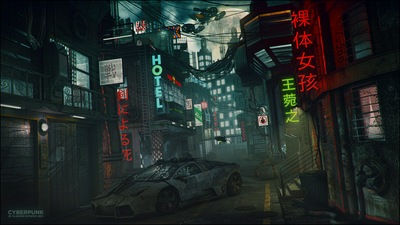 Неоновые огни Lamborghini Cyperpunk Scifi