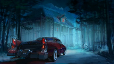 Мужчина в винтажном автомобиле вернулся домой