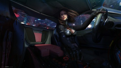 Раненая Девушка за рулем автомобиля.