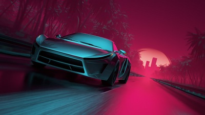 Неоновый спортивный автомобиль Synthwave