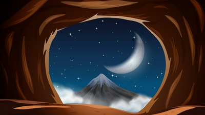 Векторный Ночной вид из Пещеры