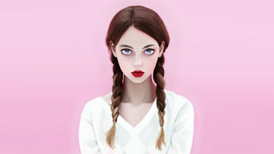 Брюнетка с красной помадой Голубые глаза Лицо с косами