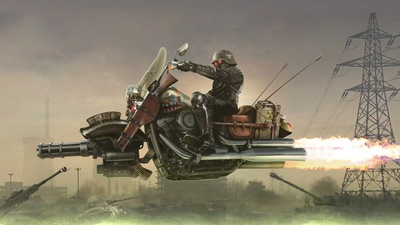 Гонщик на летающем велосипеде