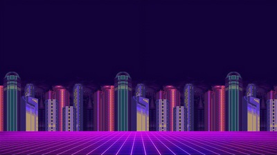 Здания Synthwave 8 Бит