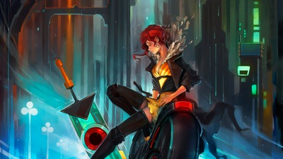 Киберпанк-девушка на велосипеде