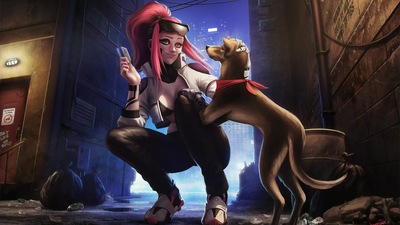 Девушка с собакой 4k Арт