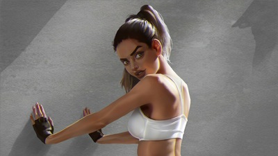 Спортивная девушка в белом платье