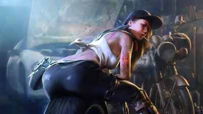 Девушка меняет шину