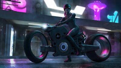 Девушка-байкер Scifi 4k