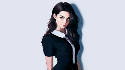 Девушка с темными затемненными волосами выглядит искусно 4k