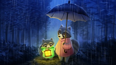 Панды под дождем