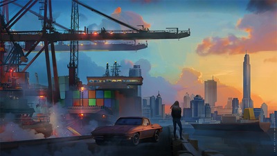 Портовая И Городская Девушка с машиной