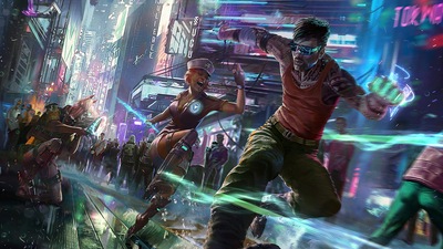 Киберпанковские Девочка и Мальчик Бегут