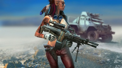 Девушка с грузовиком с оружием