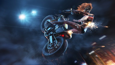 Трюки девушки-байкера