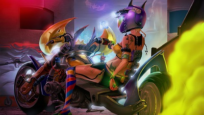 Киберпанк Девушка Велосипед 4k