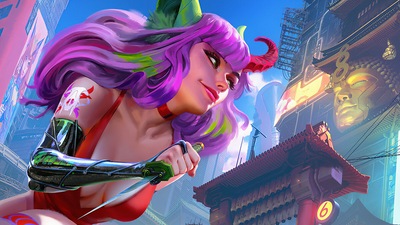 Искусство девушки с розовыми волосами