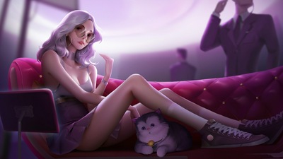 Симпатичная девушка с собакой 4k