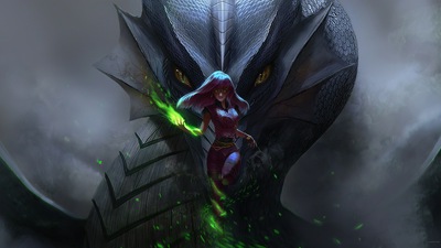 Дракон с девушкой 4k