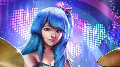 Девушка-барабанщица кибер-рока 4k