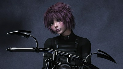 Девушка-байкер с розовыми волосами