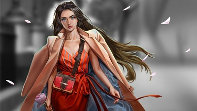 Девушка с Розой в руке 4k