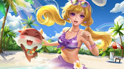 Симпатичная Блондинка Бегает по Пляжу