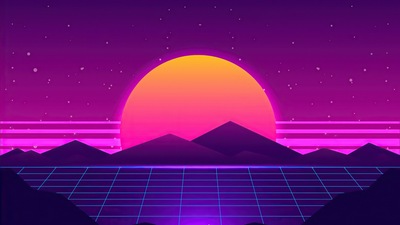 Synthwave Солнечные горы 4k