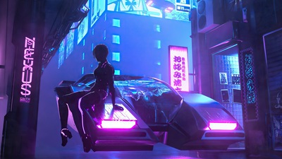 Киберпанк Scifi Car City 4k