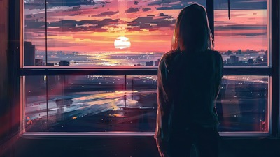 Смотрящий через окно Арт 4k