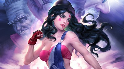 Художественное произведение девушки в красном платье 4k