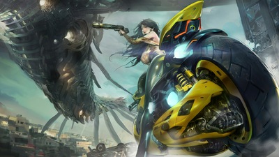 Городская девушка на кибербайке 4k