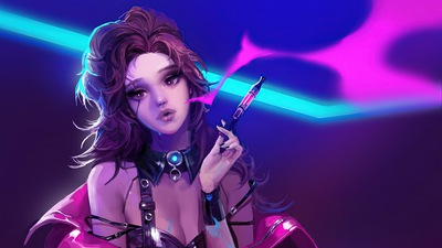 Девушка Смотрит в сторону с Карандашом Курильщика