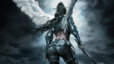 Крылатая девушка-воин 4k