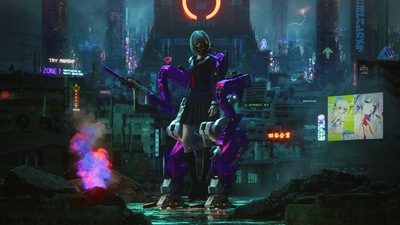 Девушка с кибер-оружием 4k