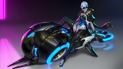 Кибер-девушка на большом велосипеде 4k