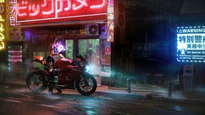 Девушка, сидящая на Ducati 1199 Cyberpunk