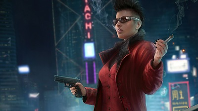 Фрейя перед Городом в Стиле Киберпанка