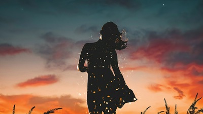 Девушка Пламя Смешанное 4k