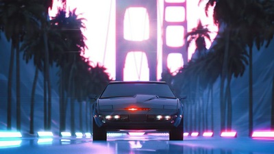 Автомобиль Black Knight Rider Vaporwave 5k