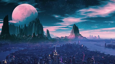 Городские ночи Луна 4k