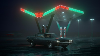 Dodge Challenger RT на заправке Neon