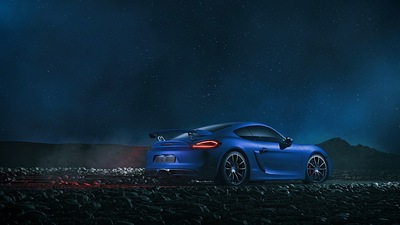 Синий Porsche Играет в туман