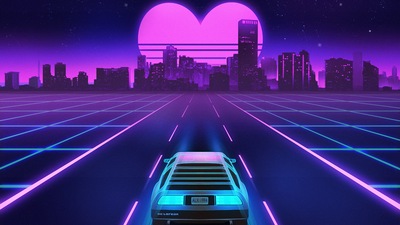 Закат в форме сердца Delorean Vaporwave 1980-х годов