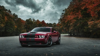 Dodge Challenger SRT Hellcat Широкофюзеляжный передний вид 4k