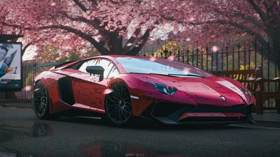 Красная конфетная краска Lamborghini Aventador 4k