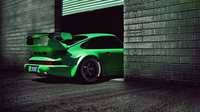 Зеленый Porsche Rwb 4k