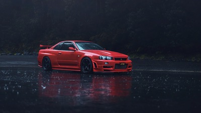 Красный Nissan GTR R34