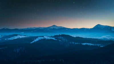 Звездное ночное небо Вечерний голубой пейзаж 4k